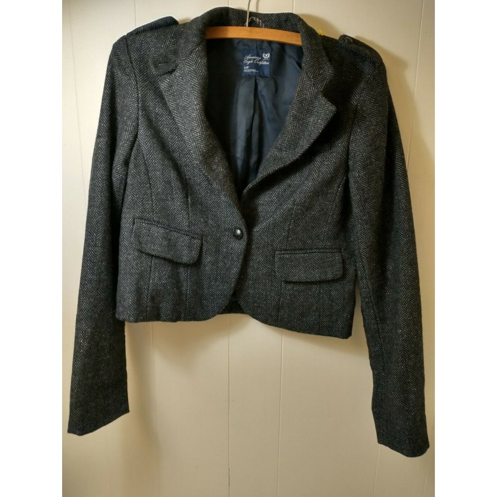 American Eagle Women's Blazer Black Gray Wool